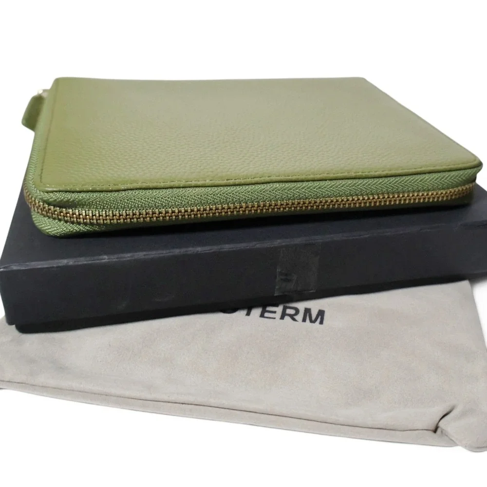 MOTERM Zip Around Planner Cover B6 Pebbled Leather Olive Green Folio